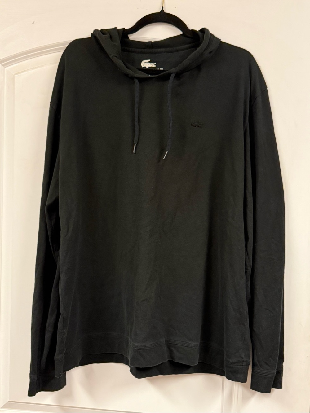 Lacoste Men’s Black 100% Cotton Pullover Hoodie Crocodile Logo Size 6 XL
